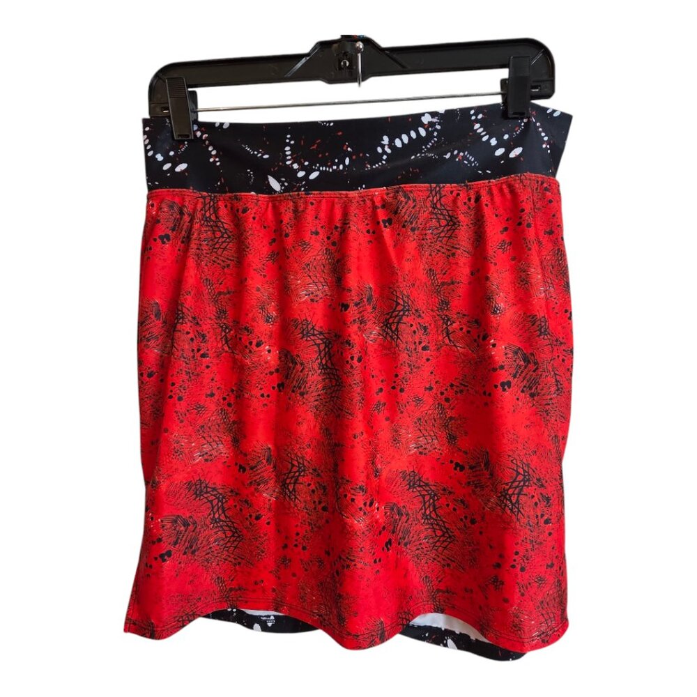 Women's Red Patterned Skort with Black Waistband